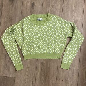 Hollister Green Floral Cropped Geometric Sweater Size XS